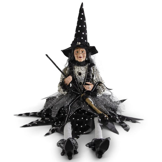 30.75 Inch Sitting Sabrina Witch w/Broom & Polka Dot Hat