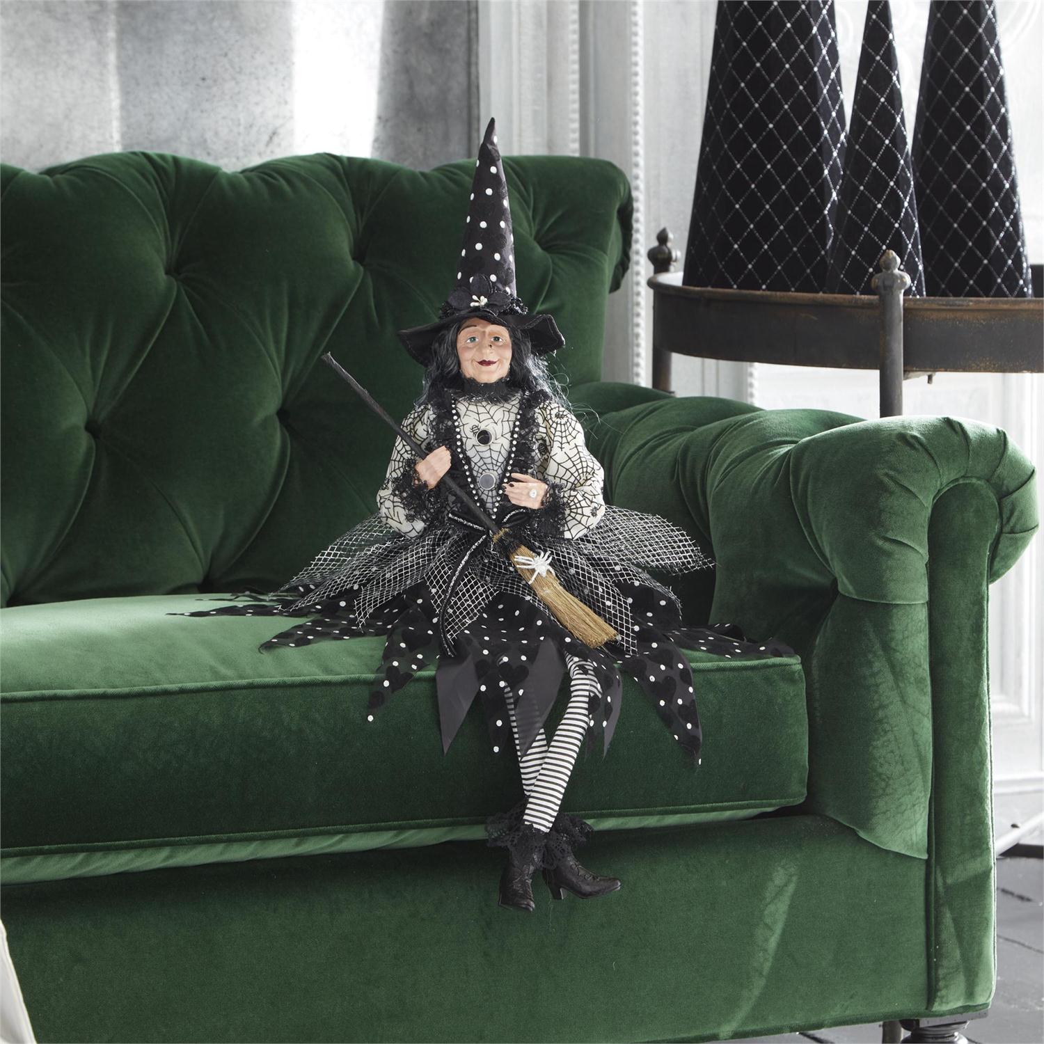 30.75 Inch Sitting Sabrina Witch w/Broom & Polka Dot Hat