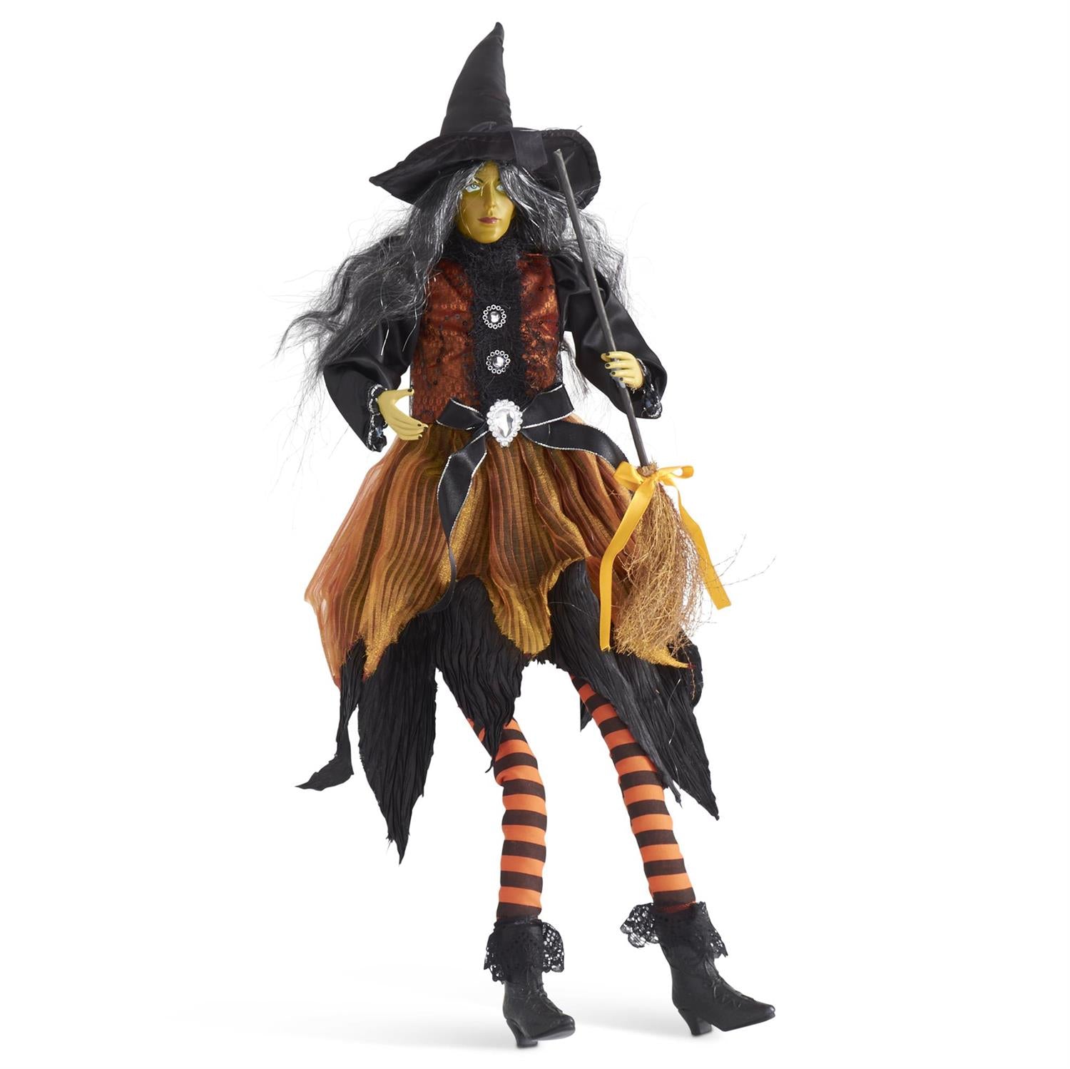 28 Inch Sitting Sybil Witch w/Broom & Orange Dress
