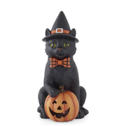 7.5 Inch Witch Hat Black Cat & LED Jack O Lantern w/Timer