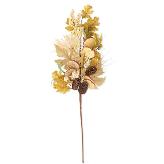 28 Inch Mixed Fall Leaves Stem w/Apple & Orange Slices Raffia
