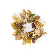 14 Inch Mixed Fall Leaves Candle Ring w/Apple & Orange Slices Raffia