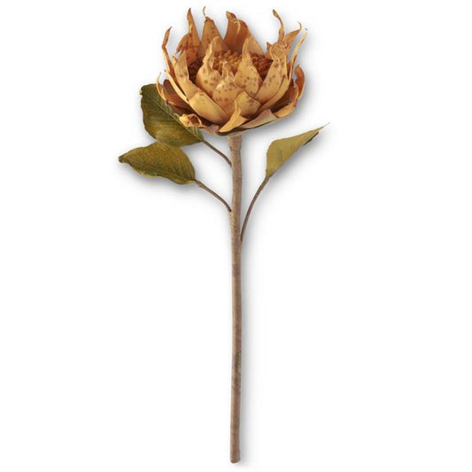 23 Inch Medium Head Butterscotch Yellow Dried Silk Sunflower Stem