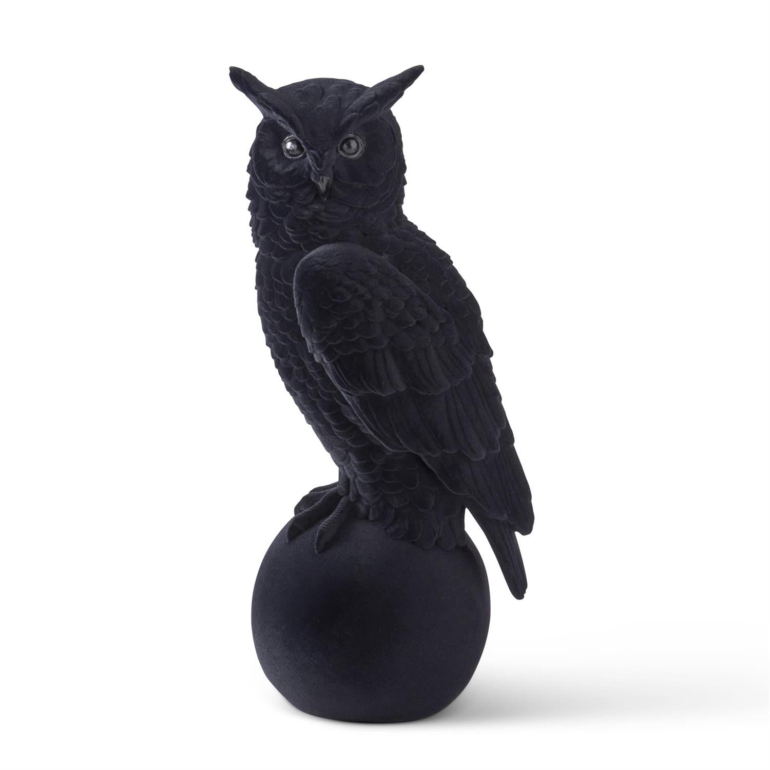 18.25 Inch Black Velvet Flocked Resin Owl