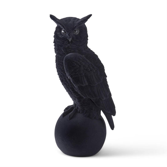 18.25 Inch Black Velvet Flocked Resin Owl