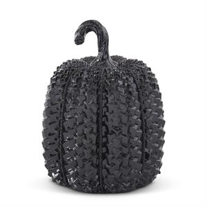 Resin Black Glossy Embossed Pumpkin - 3 Sizes