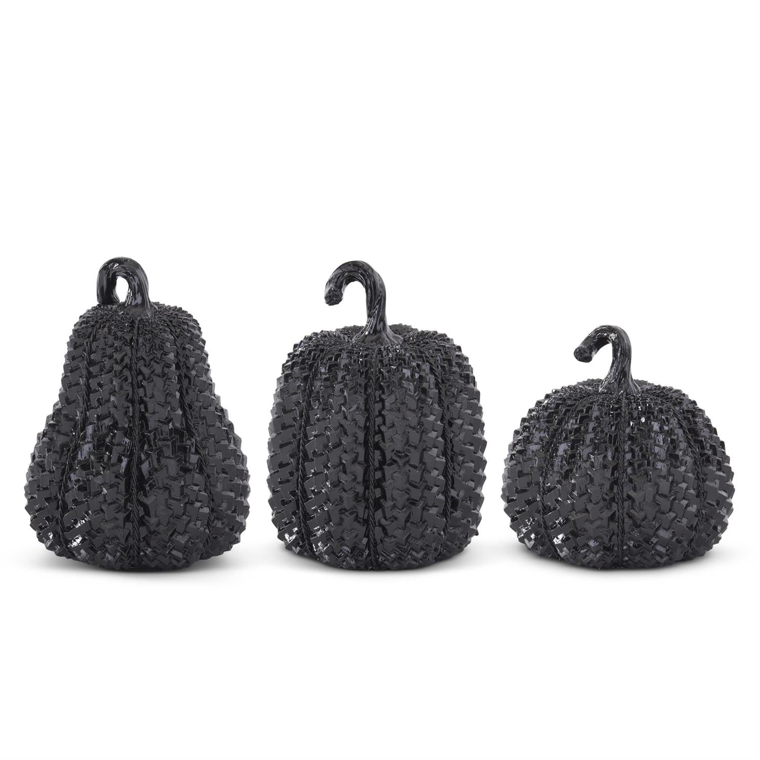 Resin Black Glossy Embossed Pumpkin - 3 Sizes