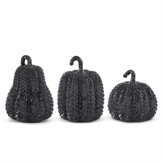 Resin Black Glossy Embossed Pumpkin - 3 Sizes