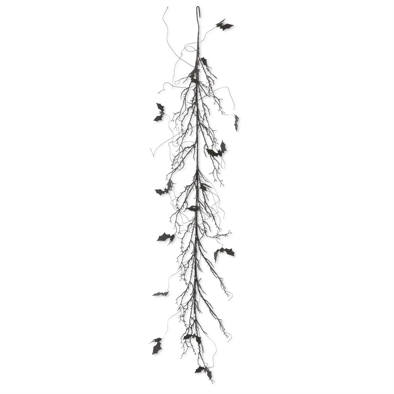48 Inch Black w/Purple Glitter Twig & Bat Garland