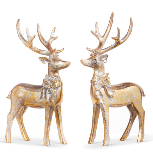 7" AGED GOLD DEER WITH BOW ORNAMENT - Sold Ea