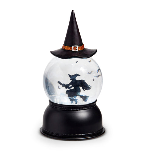 8" FLYING WITCH LIGHTED SWIRLING BAT GLOBE