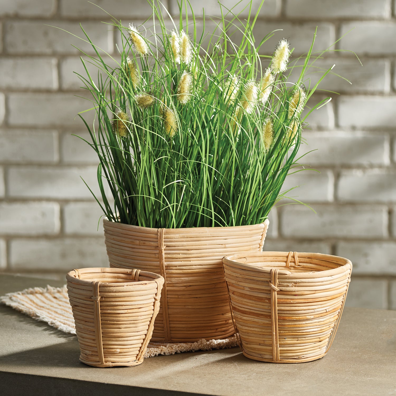 Cane Rattan Mini Round Tapered Baskets, Set Of 3