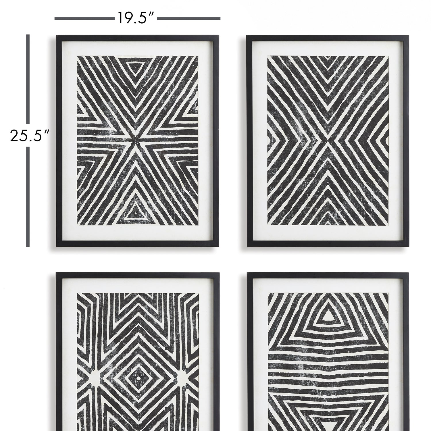 DISCONTINUED Achromatic Geometric Prints, Set Of 4