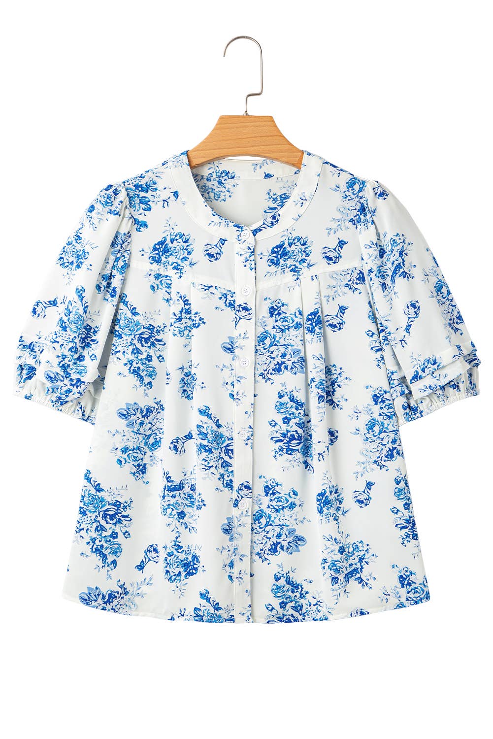 BOHO Floral Pleated Puff Sleeve Button Up Shirt | S-XL: As shown / Missy / XL