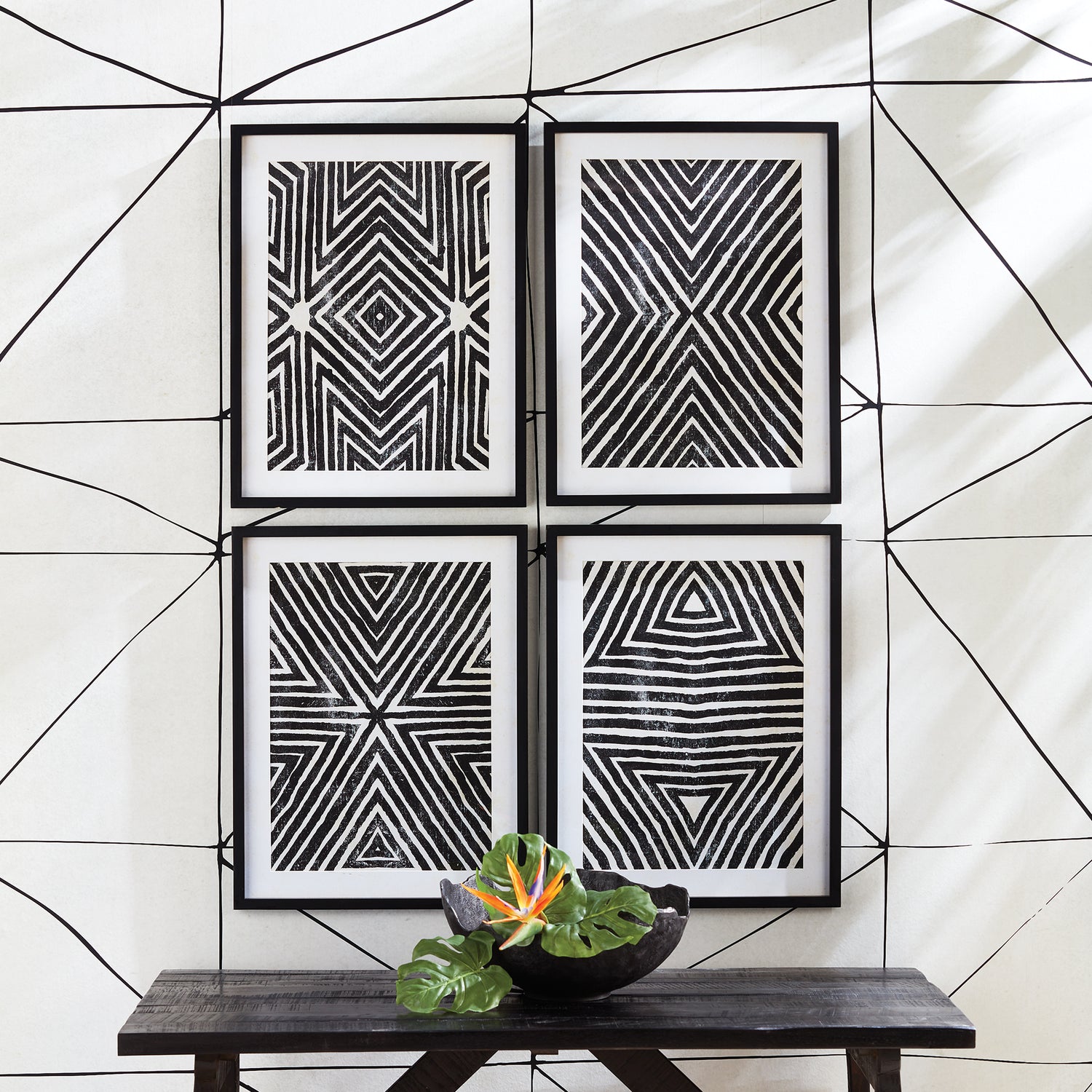 DISCONTINUED Achromatic Geometric Prints, Set Of 4