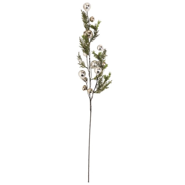 Snowy Pine Branch w/Silver Bells - 35 Inch