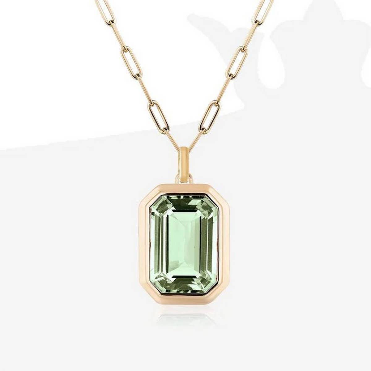 Square Zircon Pendant Paperclip Chain Necklace_CWMM3845: White / (OS) 1