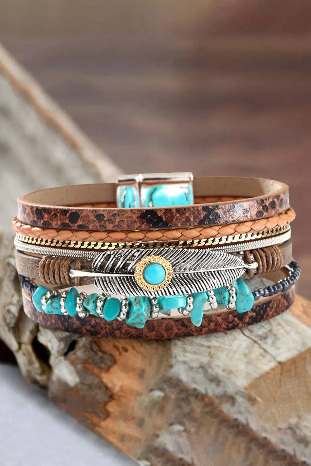 Vintage Turquoise Multi-layer Leather Bracelet: Turquoise