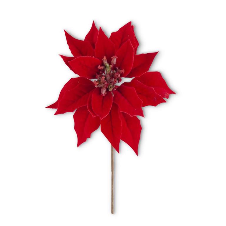 Red Poinsettia Pick - 9 Inch