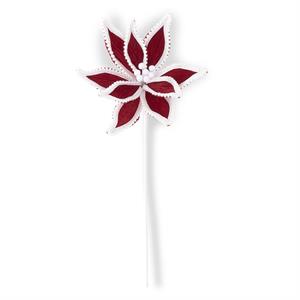 Red Velvet Poinsettia w/White Pompom Trim - 25 Inch