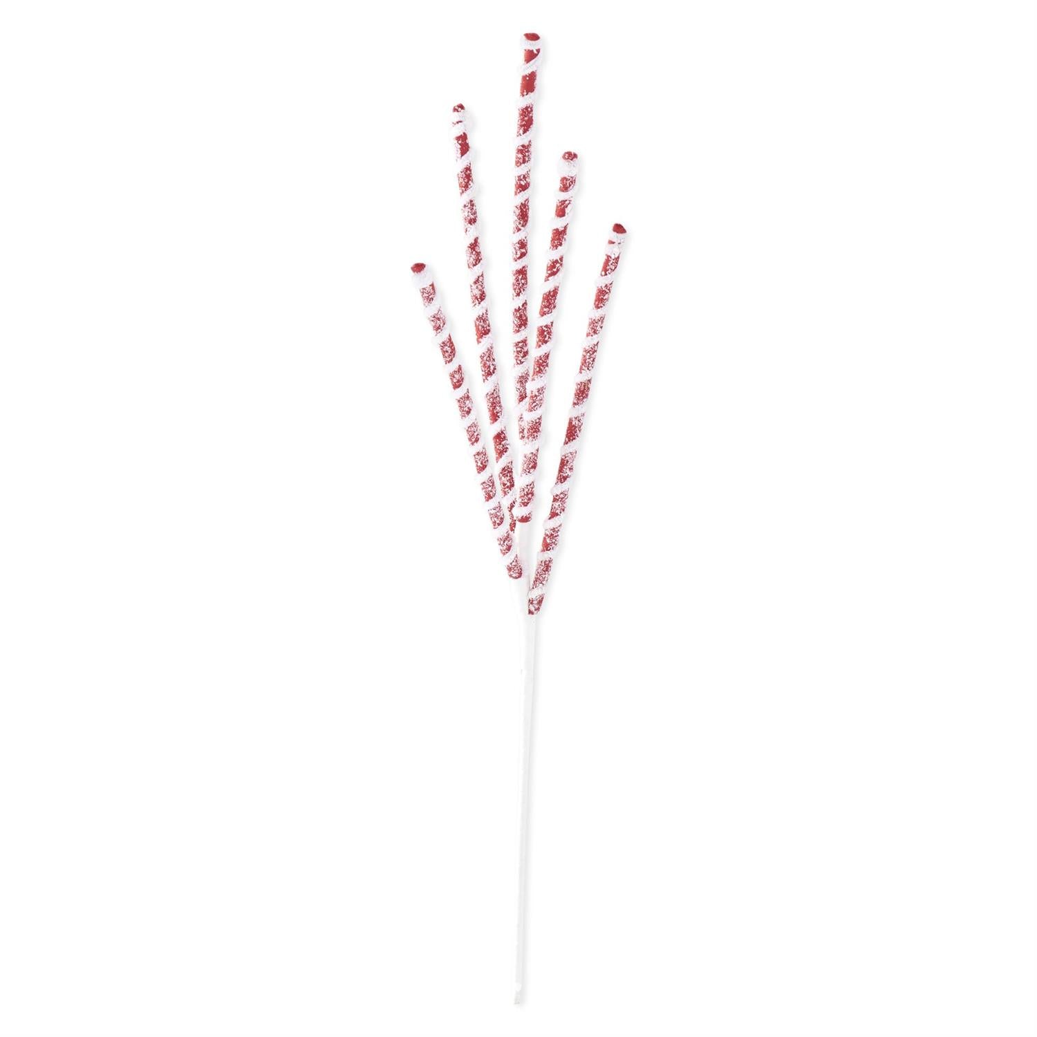 25 Inch Glittered Red & White Flocked Spiral Spike Spray