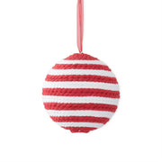 6.25 Inch Red & White Striped Rope Ball Ornament