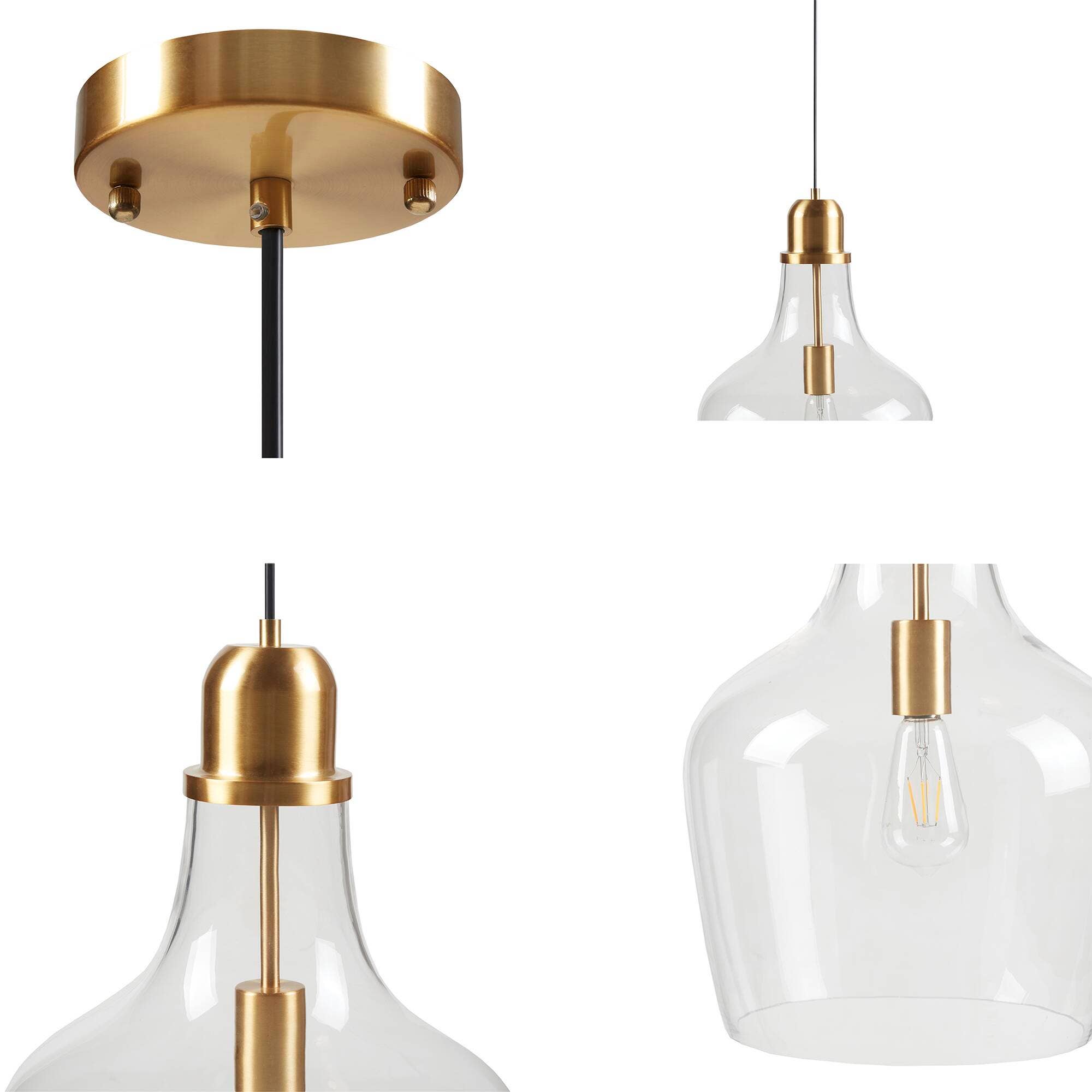 Bell Shaped Glass Pendant, Gold/Clear