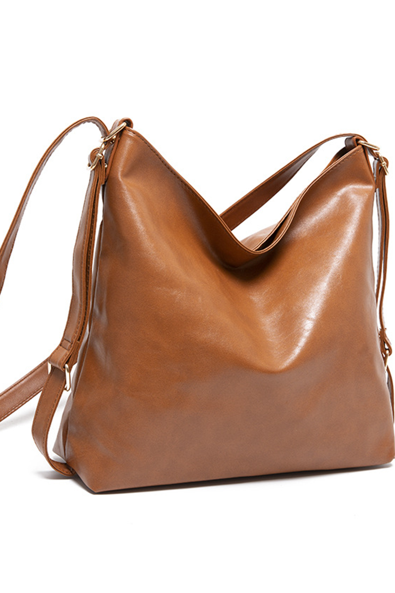 RETRO PU HANDBAG LEATHER BACKPACK FOR WOMEN_CWAB0563: BROWN / (OS) 1