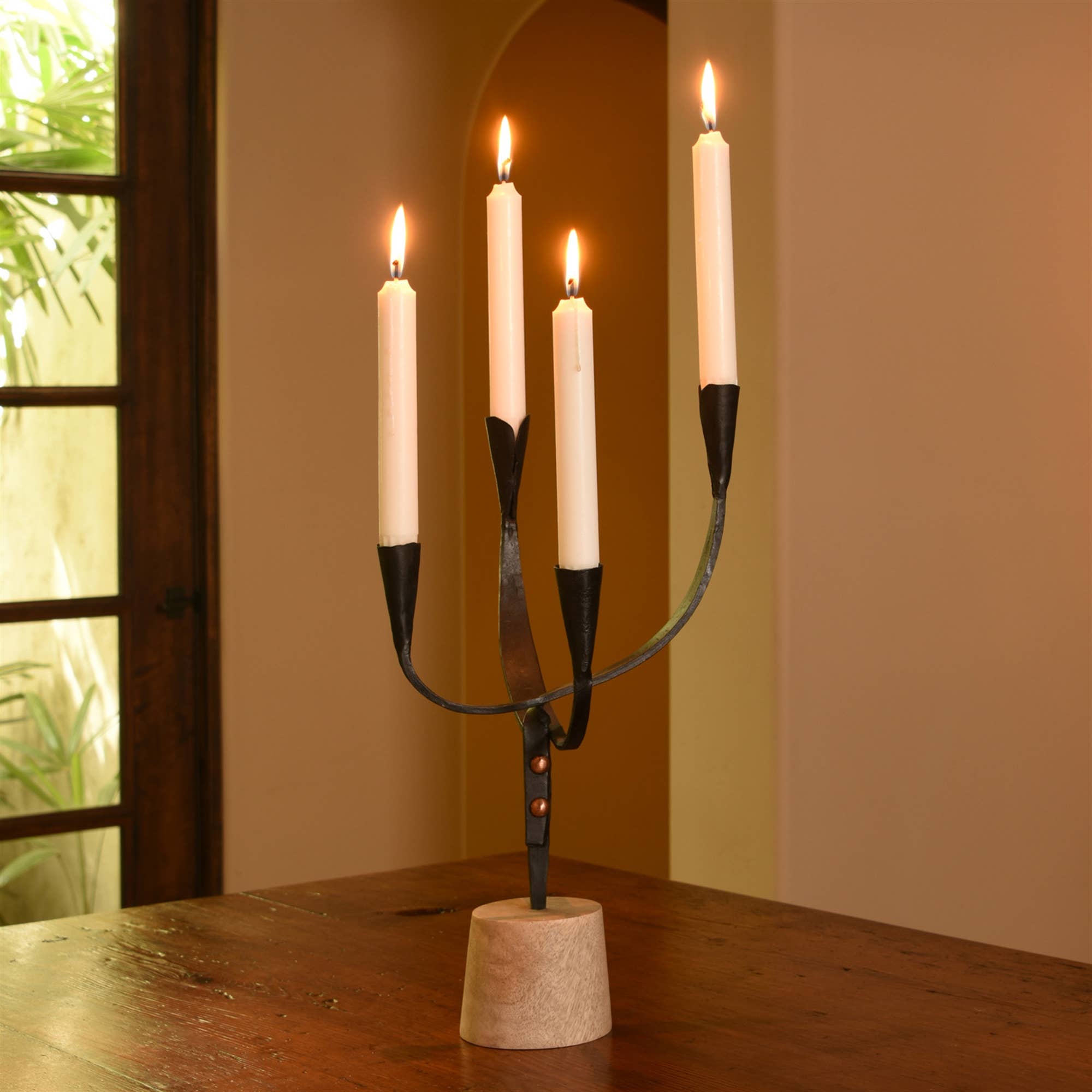 Cajon Double Arc Taper Holder, Iron & Wood - Black