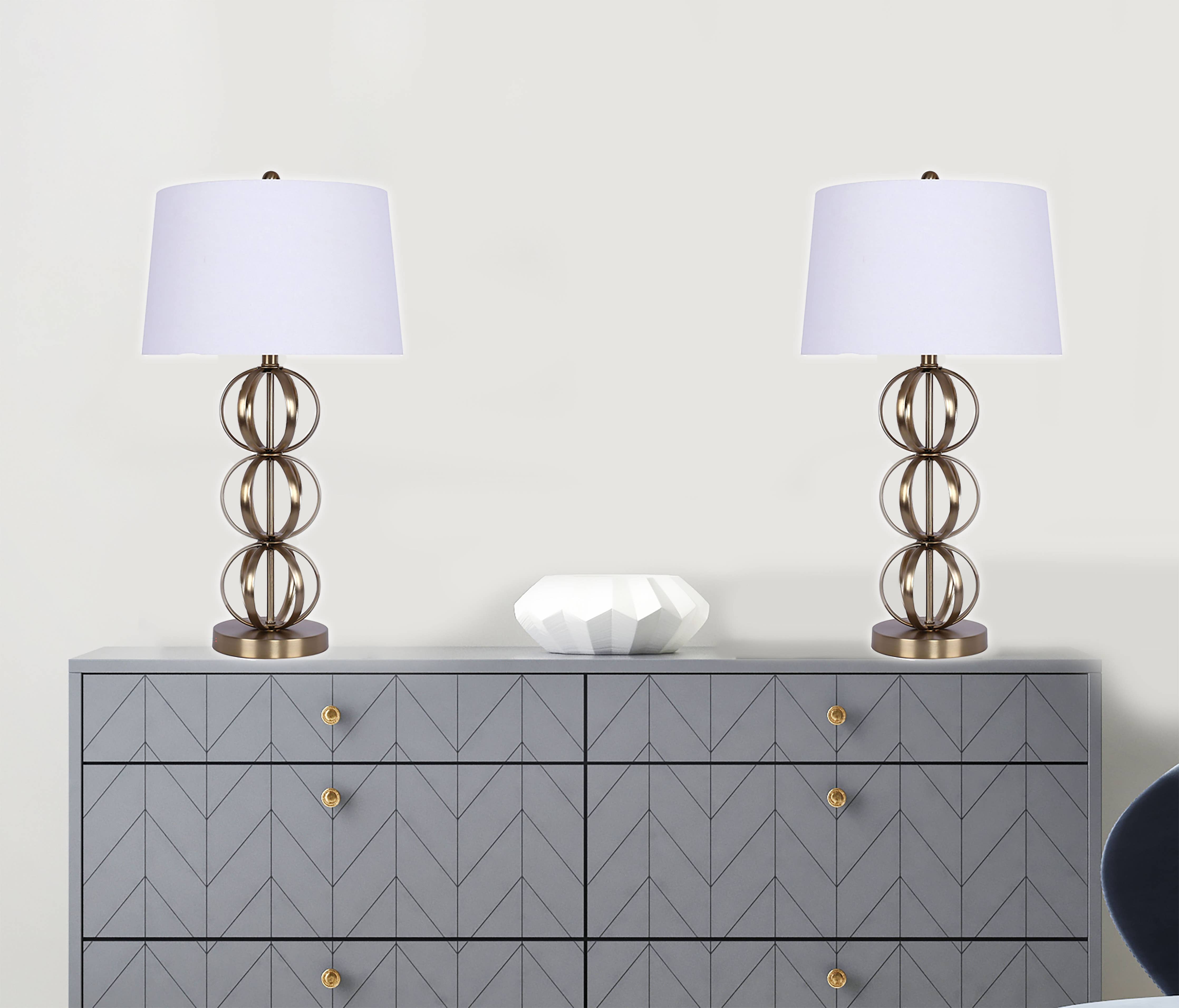 29.5" Gold Plated Table Lamp w/ Off-White Linen Shade