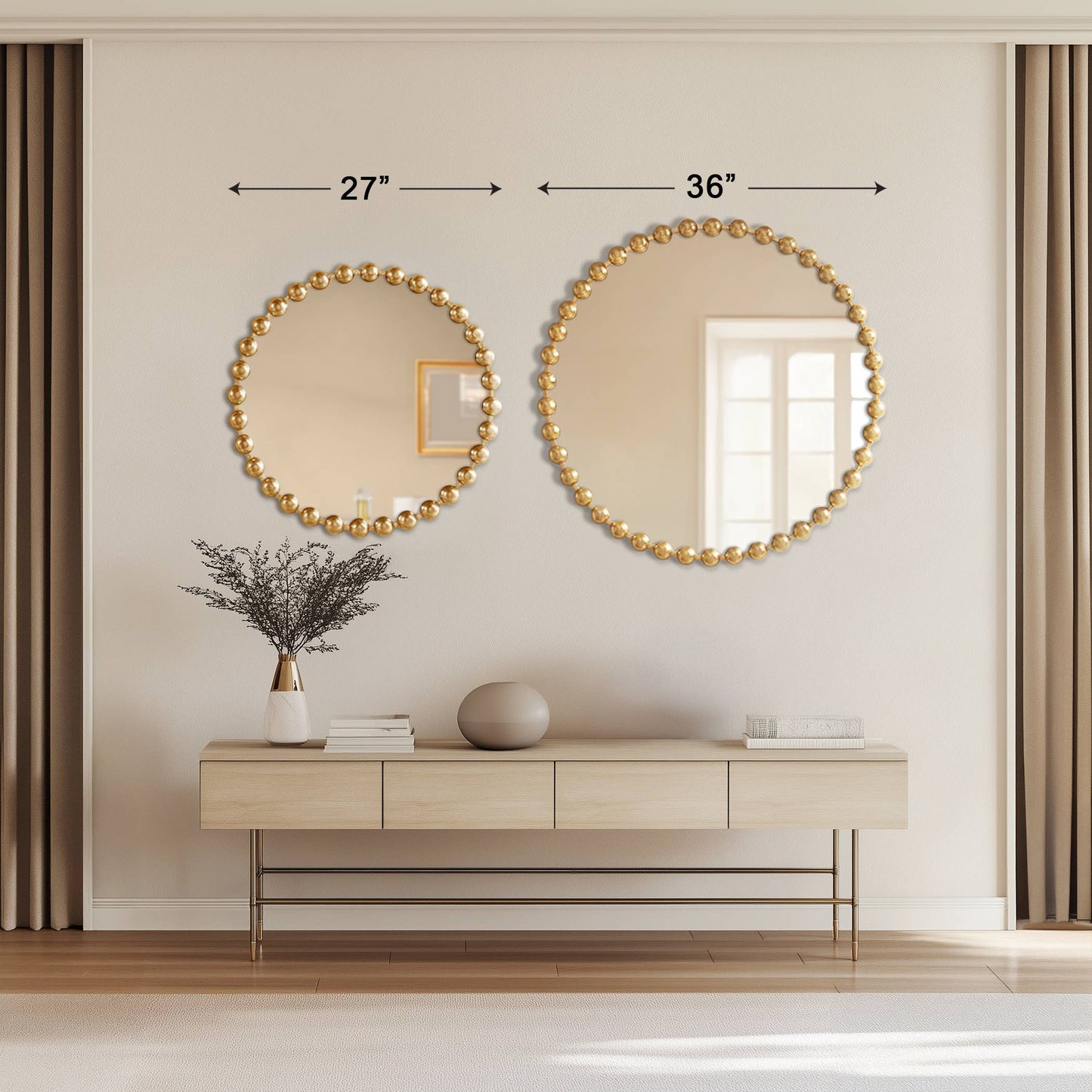 Round Iron Framed Wall Decor Mirror, Gold: Large 27"