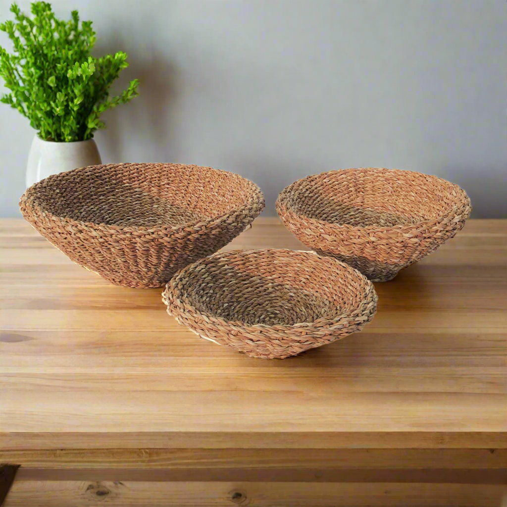 SEAGRASS SHALLOW TAPERED BASKETS, SET OF 3