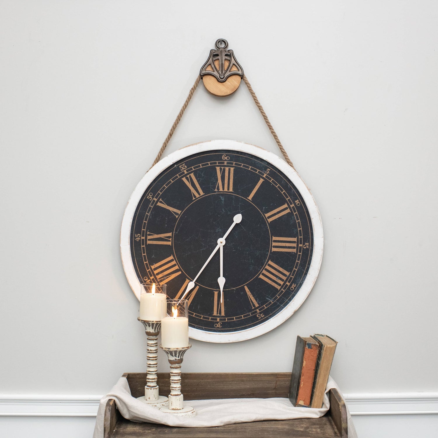 BLACK CLOCK ON PULLEY