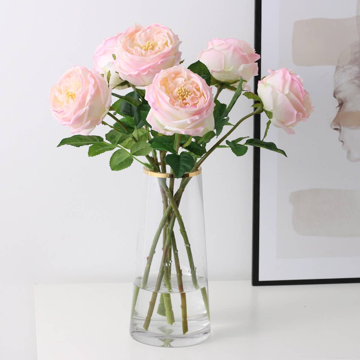 17"Premium Real touch English Austin Cabbage Rose Stem: Light Champagne