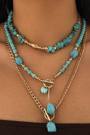 Plated Toggle Clasp Turquoise Cable Chain Layered Necklace: Green