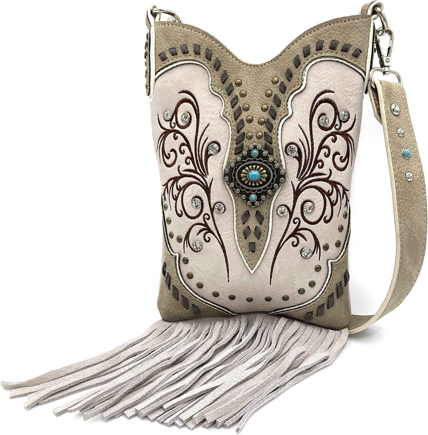 Fringe Western Crossbody Messenger Pouch: Turquoise