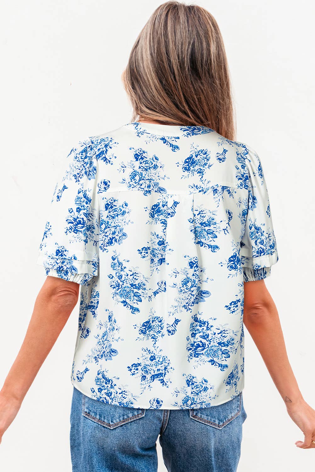 BOHO Floral Pleated Puff Sleeve Button Up Shirt | S-XL: As shown / Missy / XL
