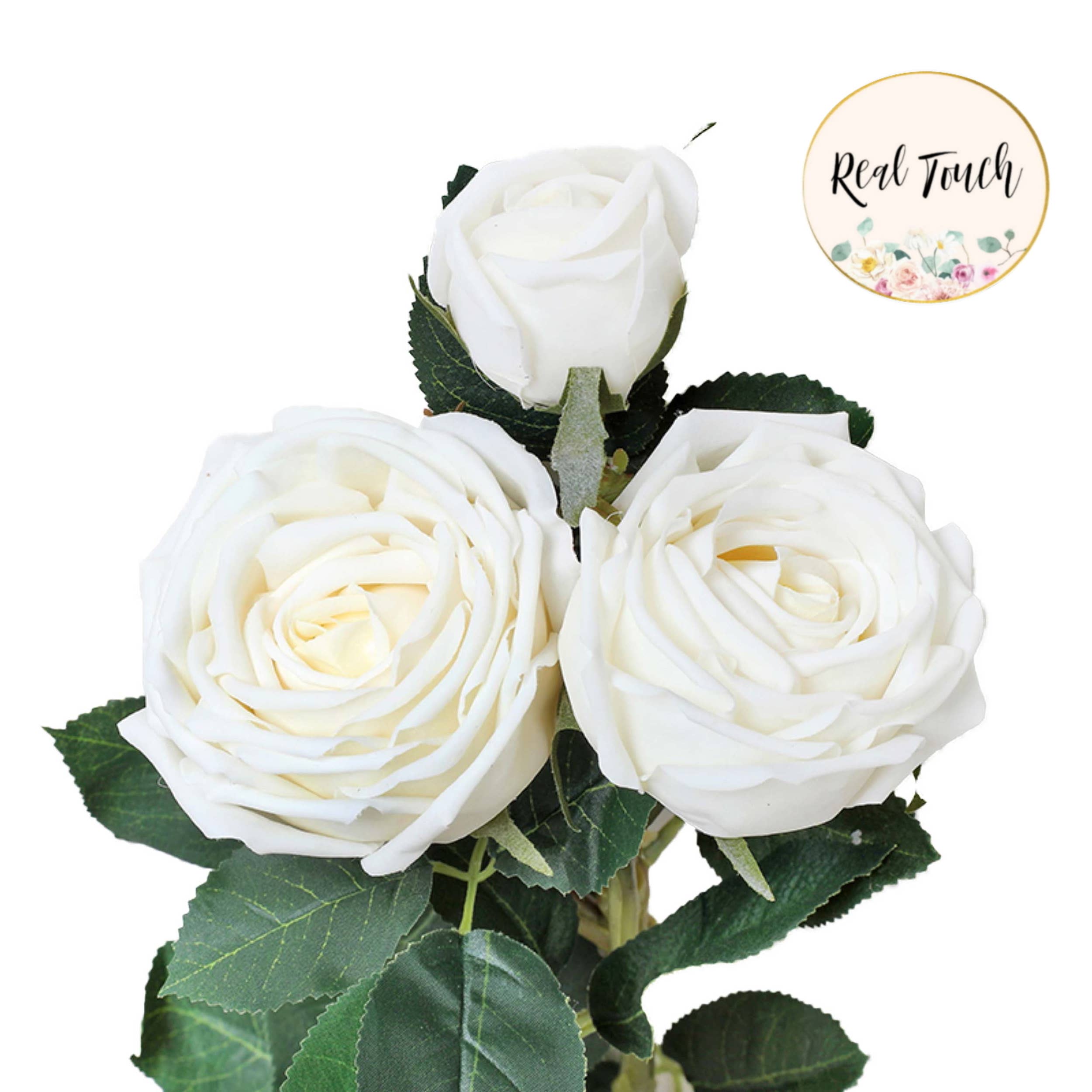 28.75"-Elegant large bloom Real Touch Cabbage Rose: Ivory