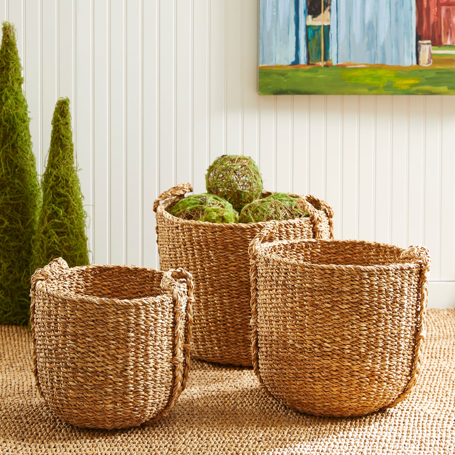 Seagrass Round Drum Baskets, Set Of 3