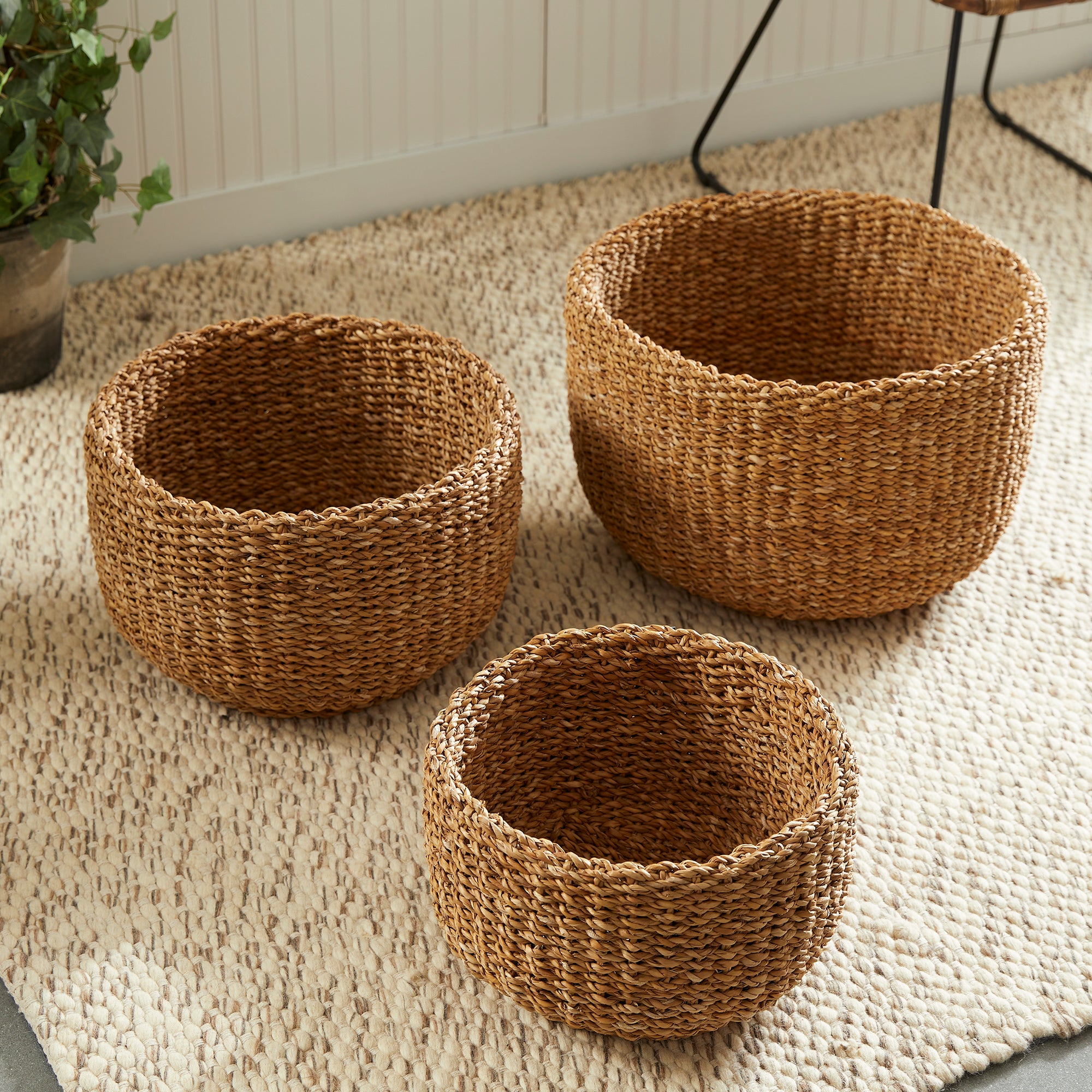 SEAGRASS CYLINDRICAL BASKETS, SET OF 3
