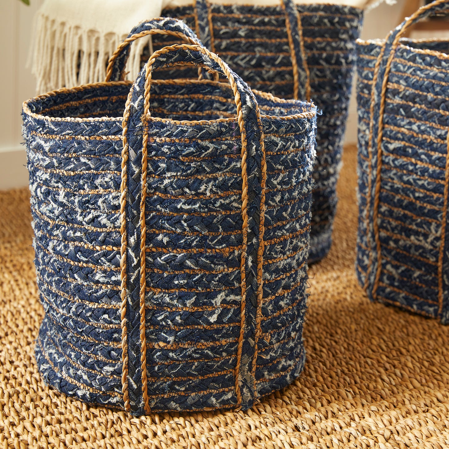 DENIM ROUND BASKETS, SET OF 3