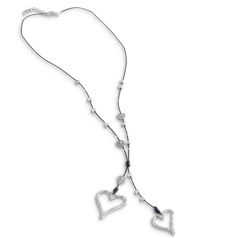 Black Cord Necklace w/Double Heart