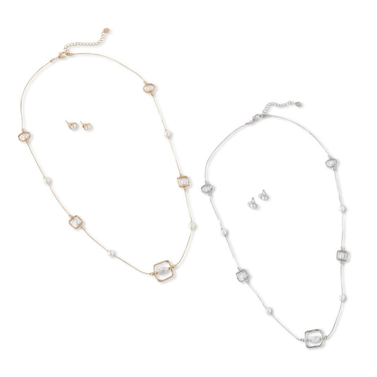 Snake Chain Pearl Necklace Sets (2 Colors)