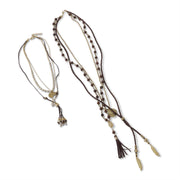 2 Piece Brown Cord 7 layer Necklace