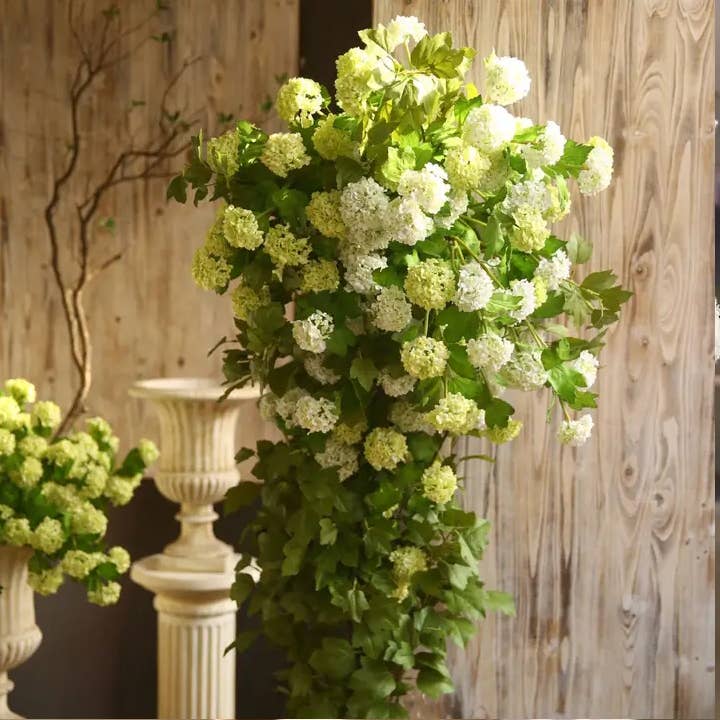 30"-5 Blooms seeded-faux Snowball hydrangea spray