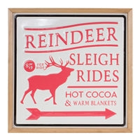Reindeer/Sleigh Rides Sign 15.5”SQ Metal/Wood
