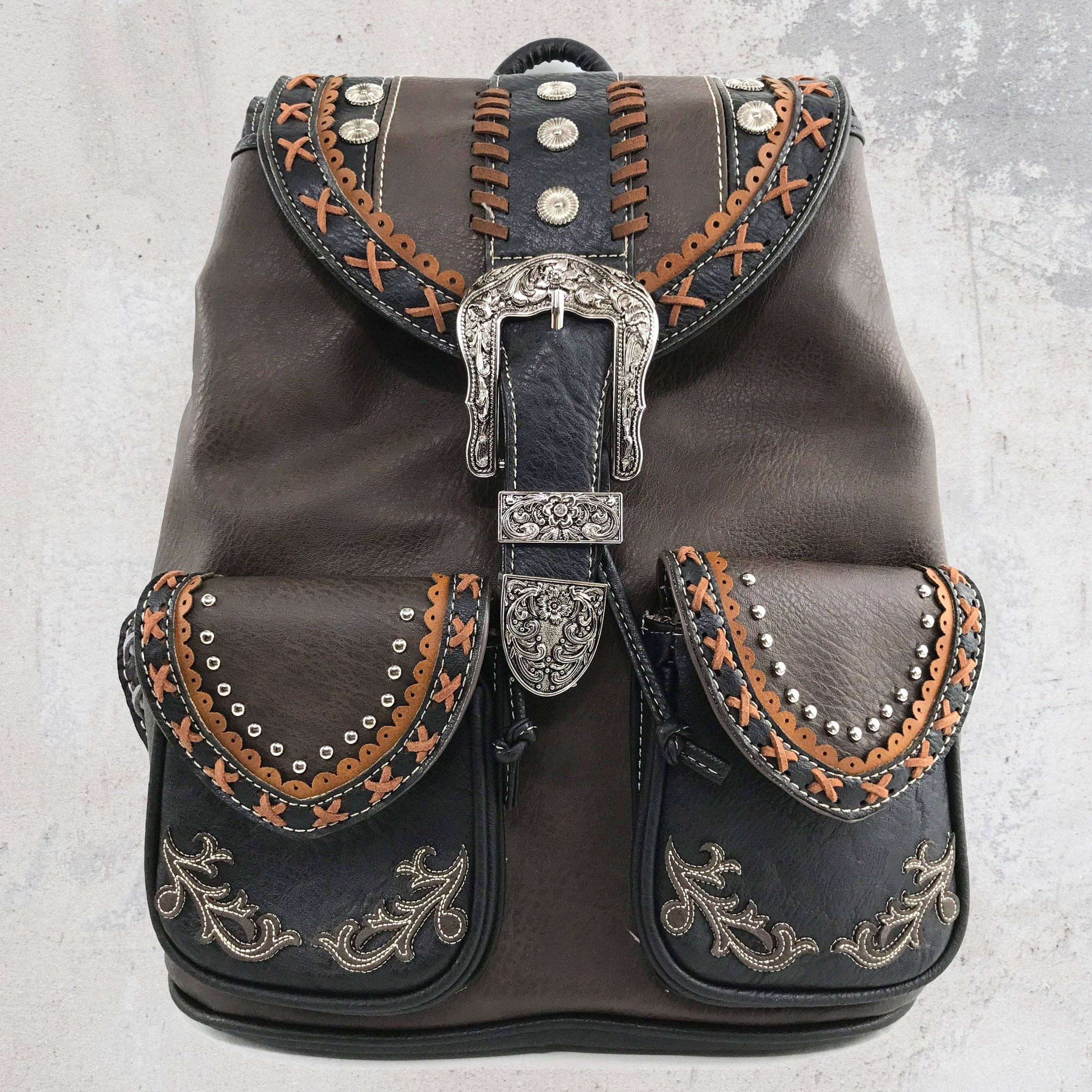 Western Leather Buckle Backpack: Turquoise