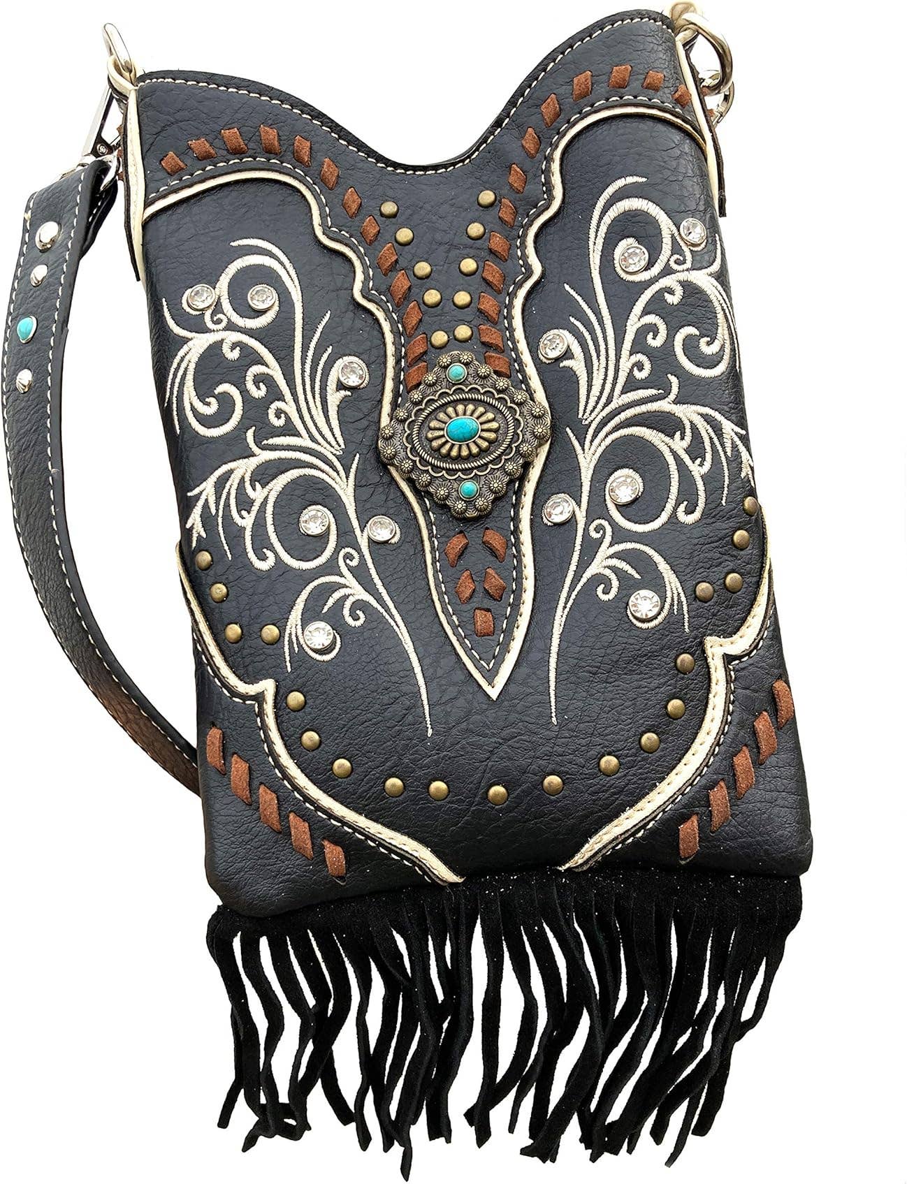Fringe Western Crossbody Messenger Pouch: Turquoise