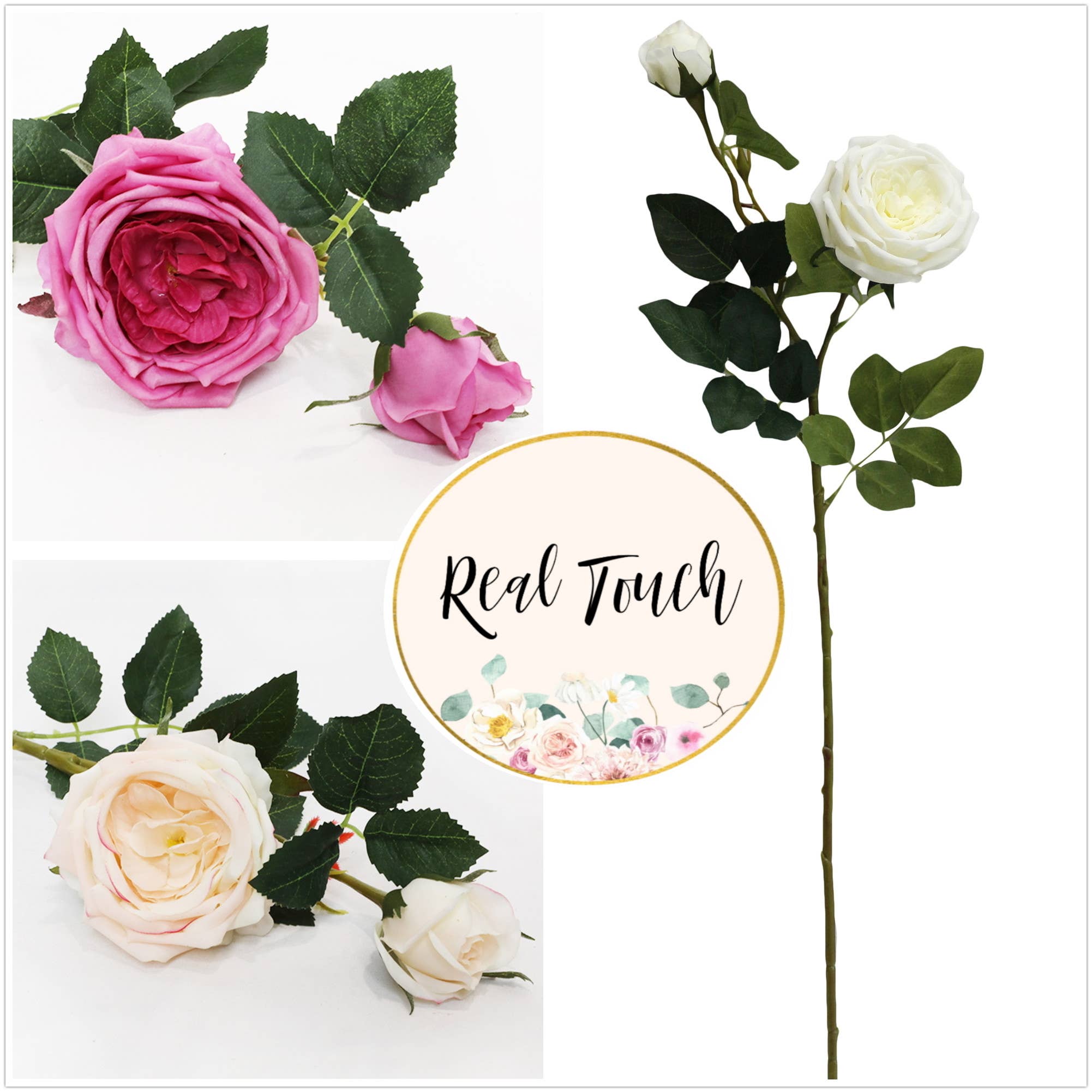 26.5"-real touch moisturized coating Cabbage Faux Rose spray: Ivory