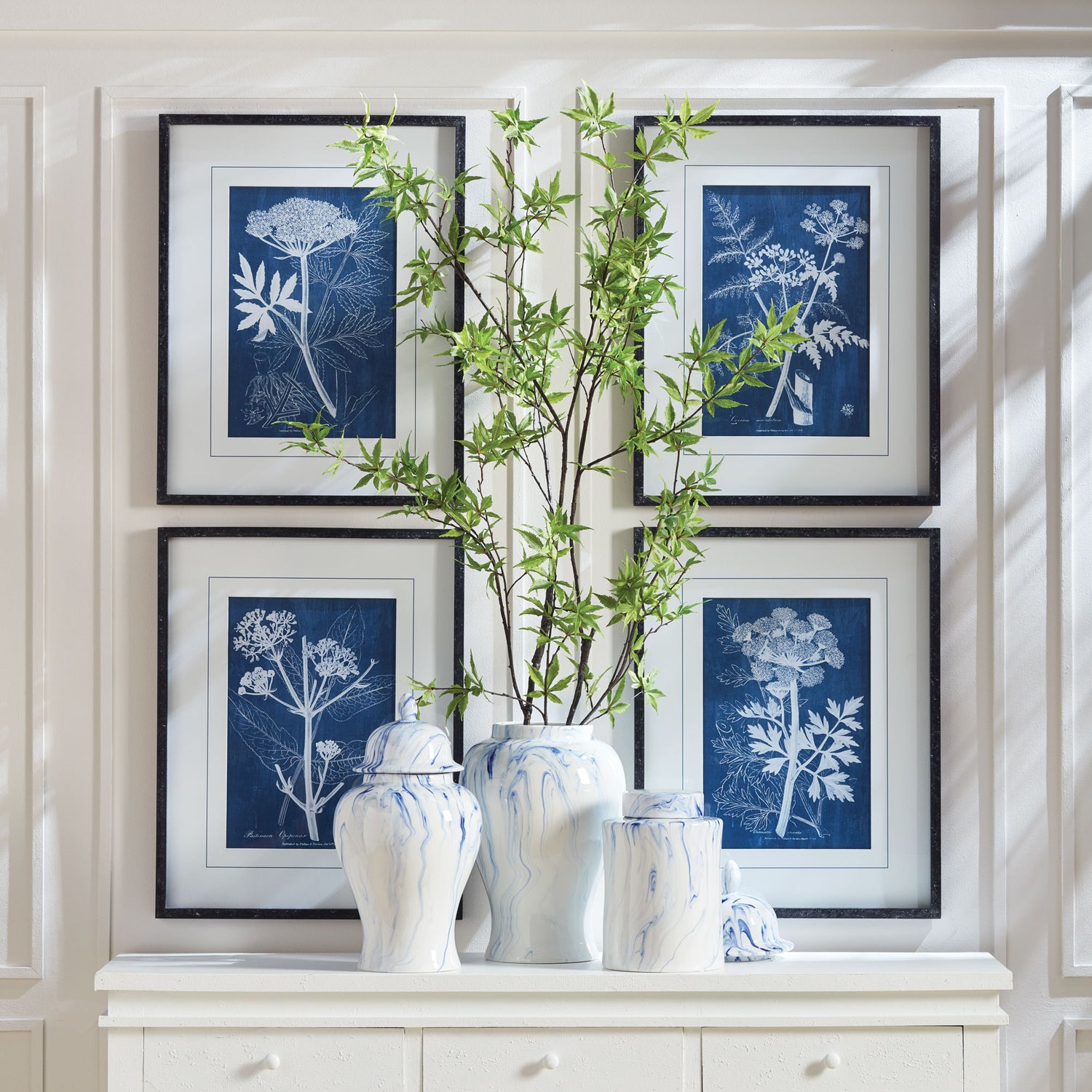 Cyanotype Queen Annes Lace Prints, Set Of 4